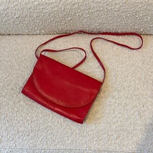 Vintage Red Leather Clutch/Crossbody Bag